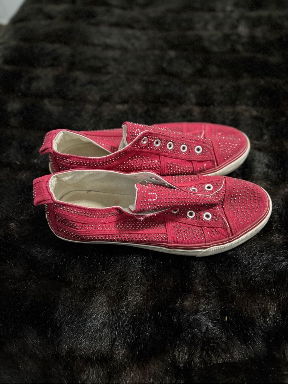 True Religion beaded cherry red slip on sneakers Aubrie shoes 10 bling bling